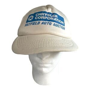 Vintage Chrysler Corporation Hatfield Auto Auction Snap Back White Hat Trucker
